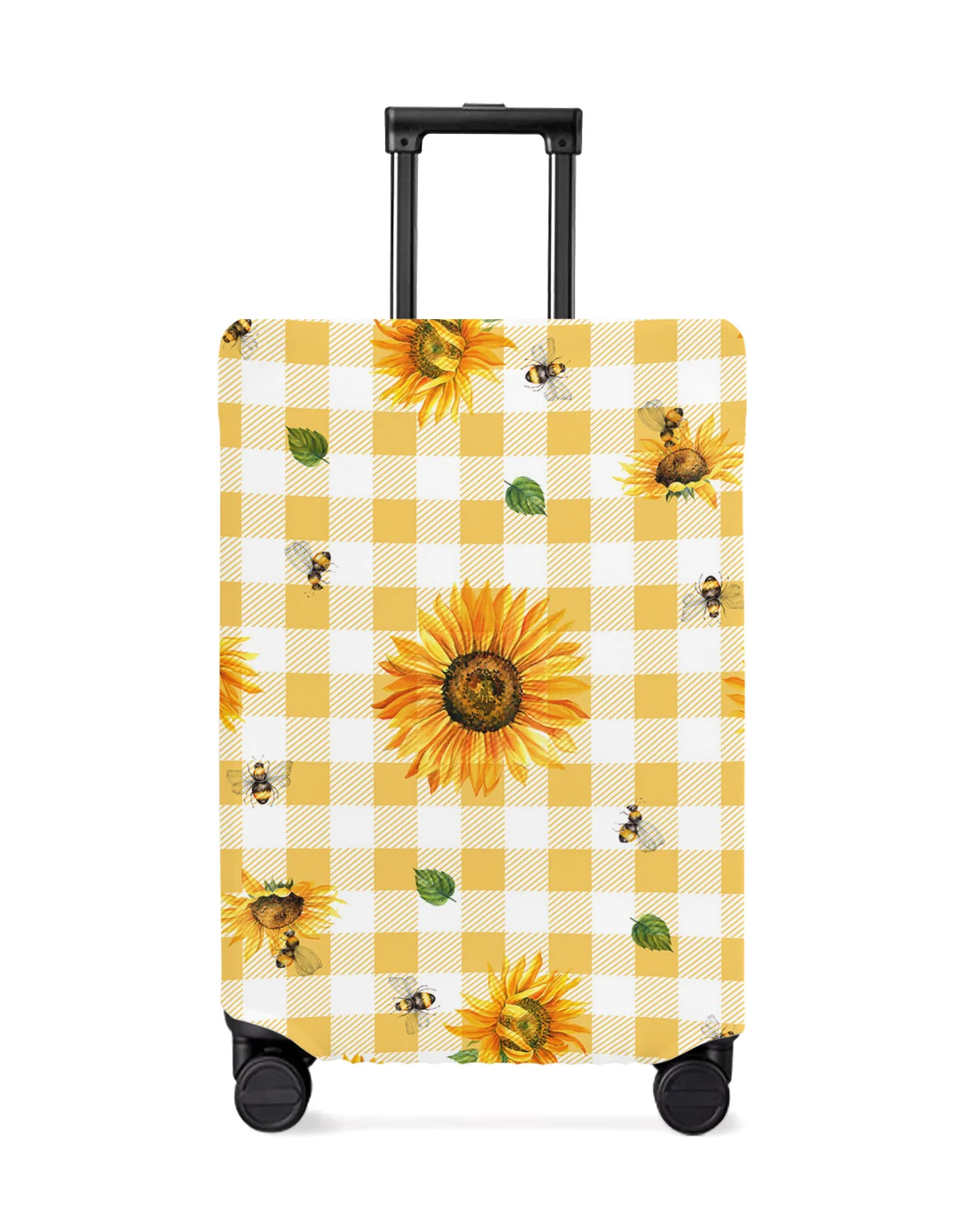 Rustic Sunflower Flower Yellow Plaid Luggage Cover Stretch Baggage Protector Dust Cover for 18-32 Inch Travel Suitcase Case