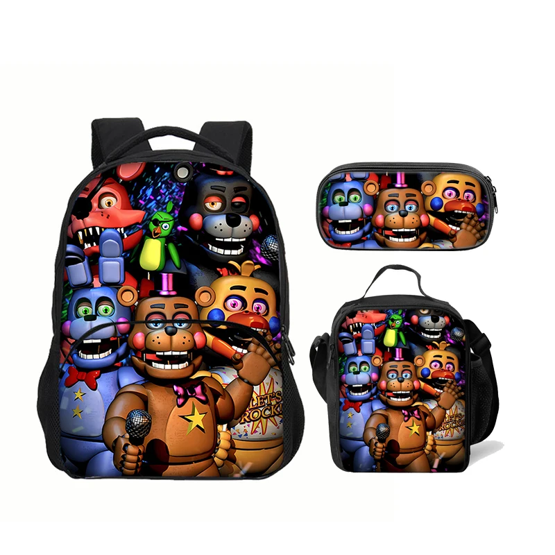 Cartoon Five Nights Child School at Freddys Backpack With Lunch Bags Pencil Bags For Kindergarten,Best Gift For Boys Girls