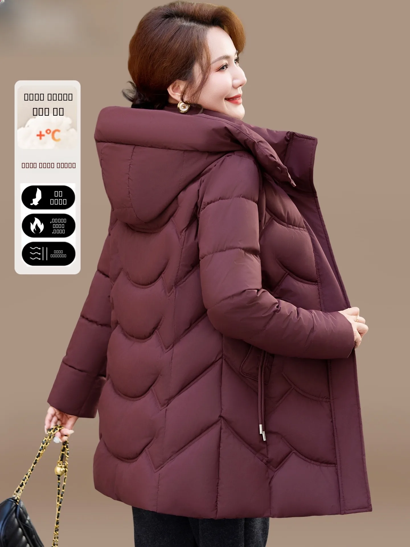 

Sli Large Size down Cotton Jaet Warm Coat for Older Women Winter Faion Casual Long Zipper Poly Fiber Fill Coat
