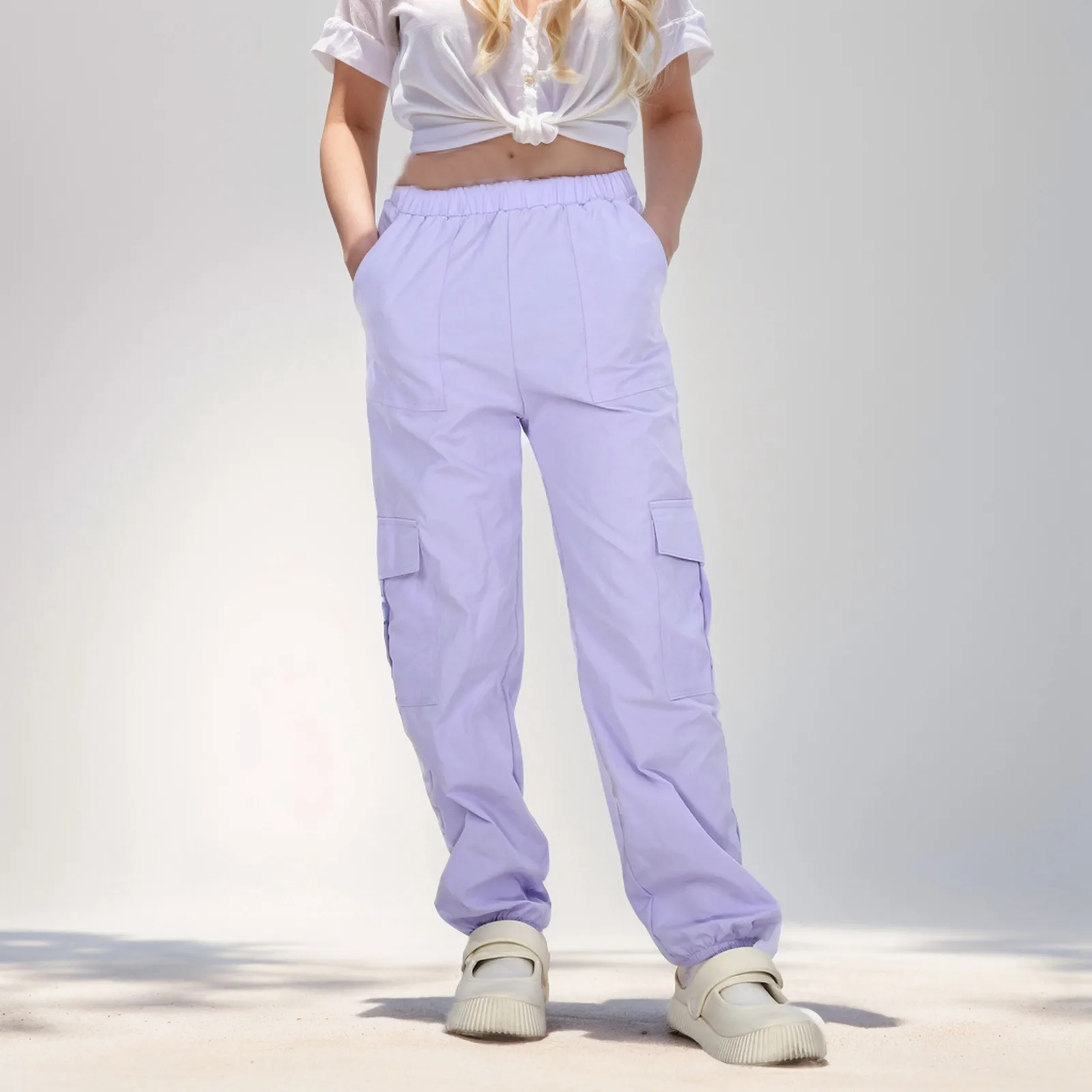 

Kids Purple High Waist Cargo Pants Vintage Fashion Leisure Straight Wide Leg Pants Street Girls 2024 Summer Autumn Trouser