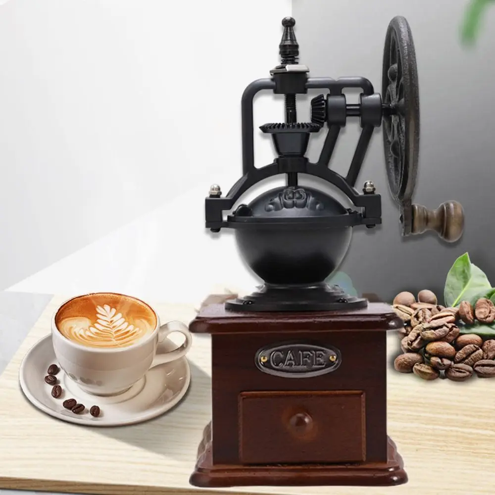 

Hand Cranked Vintage Coffee Bean Grinder Wood Manual Coffee Mill Burr Adjustable Particle Size European Style