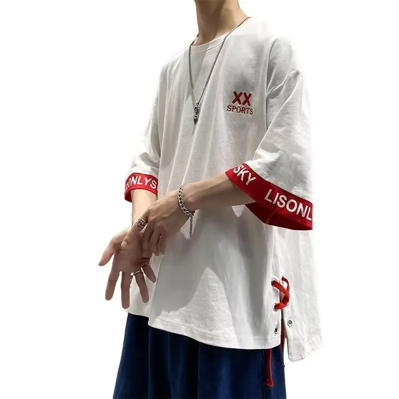 Japan Fashion Oversized Loose T-shirt for Men Summer Harajuku Short Sleeved Men's T-shirt Tops Y2k Men Clothing Streetwear