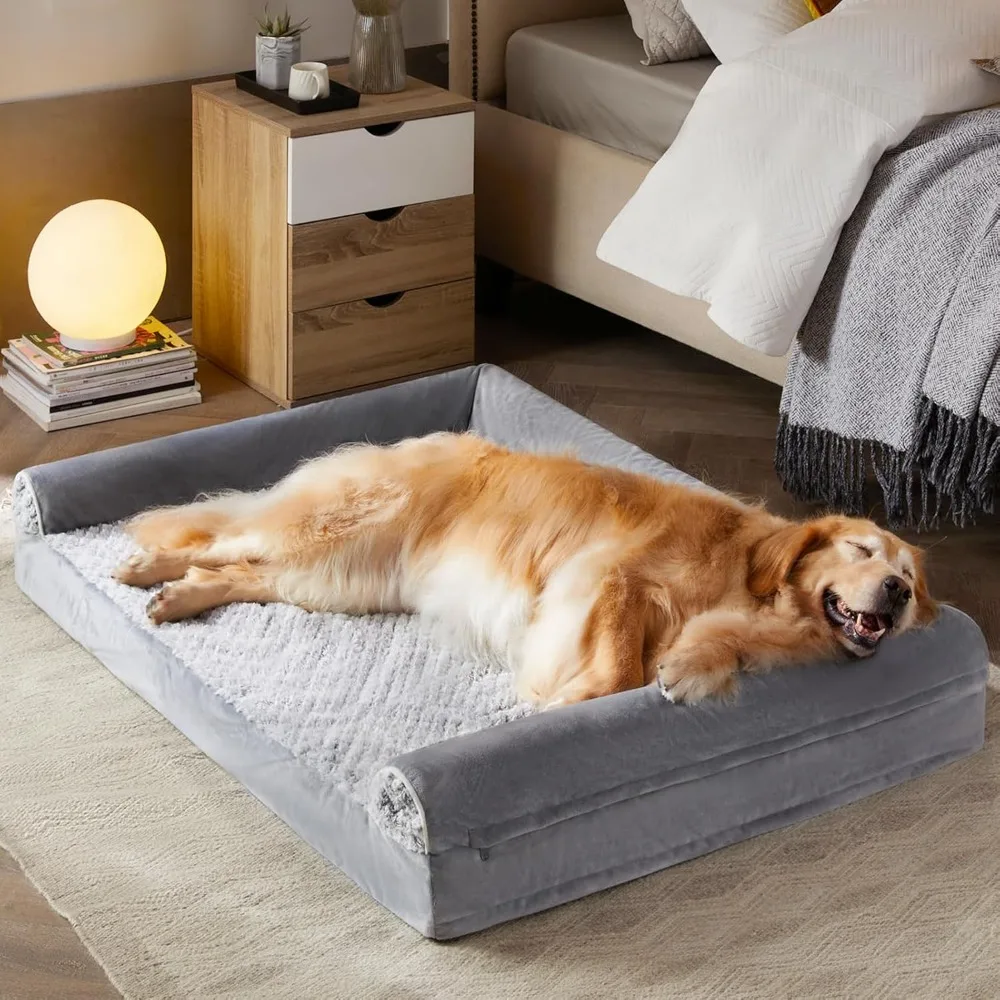 

Dog Bed with Removable Waterproof Cover for Medium Large Dogs, Orthopedic Sofa Mat Pillow, Egg-Foam Crate Dog Bed