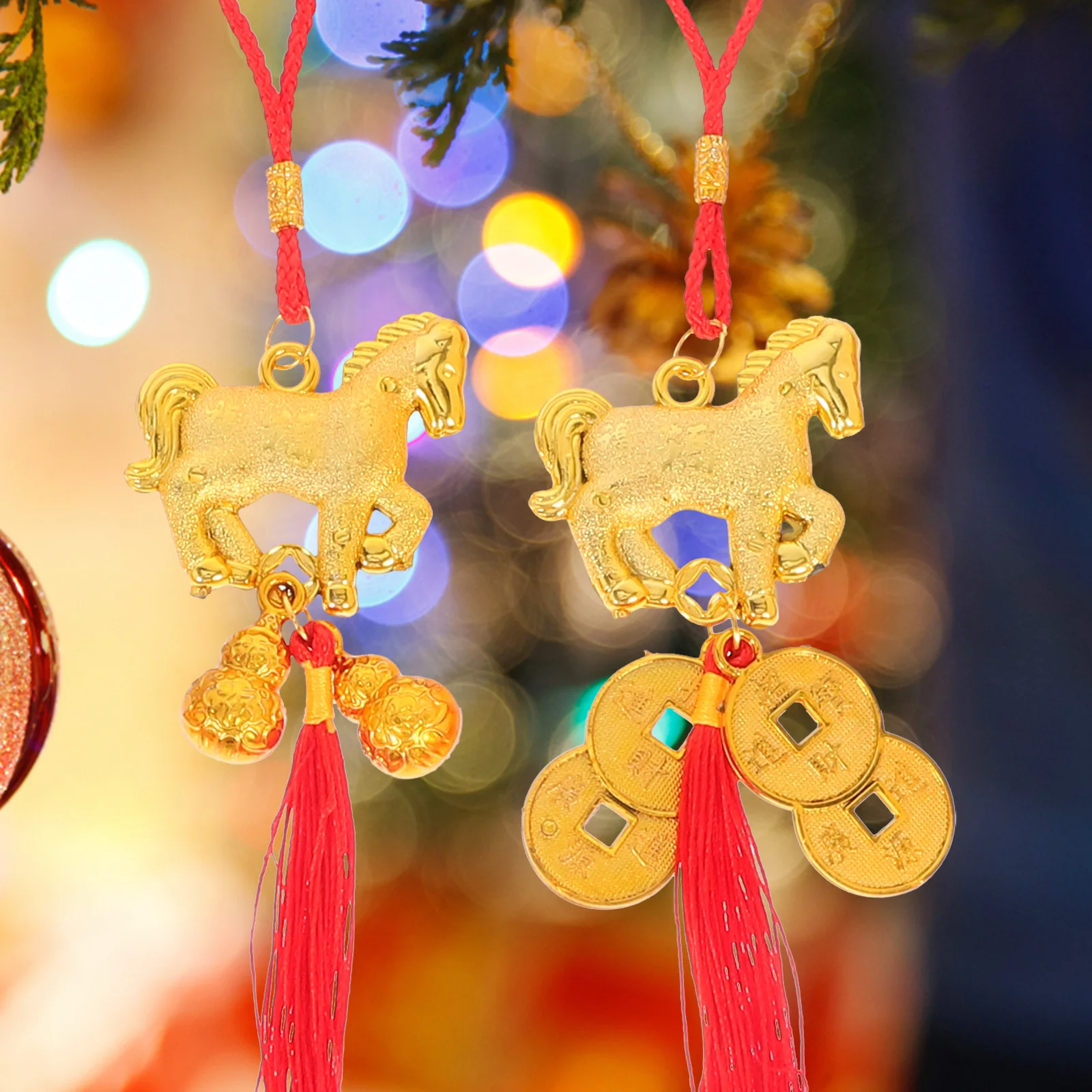 6 Peças de Ornamentos Pendentes com Nó Chinês e Borla, Pingente de Cavalo, Amuleto da Sorte Feng Shui para Riqueza, Prosperidade e Sucesso, Decoração de Festival da Primavera