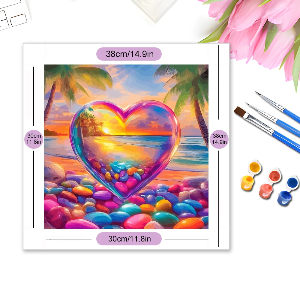 Evershine Drawing By Numbers Set Seaside Landscape Colorful Canvas DIY Oil Painting Love Heart Pattern Crafts Home Decoration