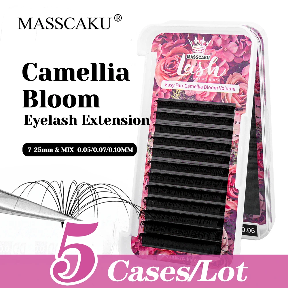 

MASSCAKU 5cases/lot Fluffy Fast Grafting 1 Second Flowering Eyelash Wispy Lightweight Russian Volume Eyelashes Easy to Operate