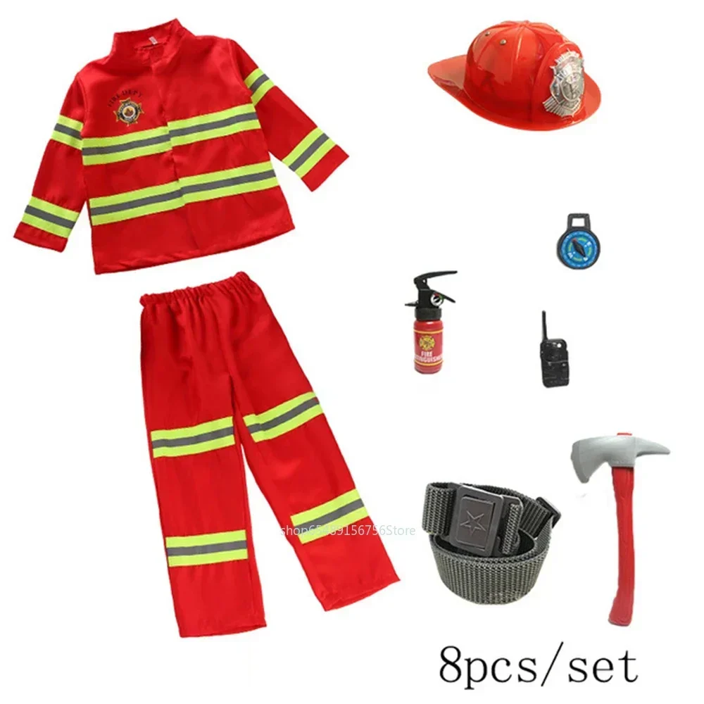 Children Fireman Cosplay Costume Boys Girls Halloween Carnival Party Sam Fireman Uniform Workwear Christmas Gift