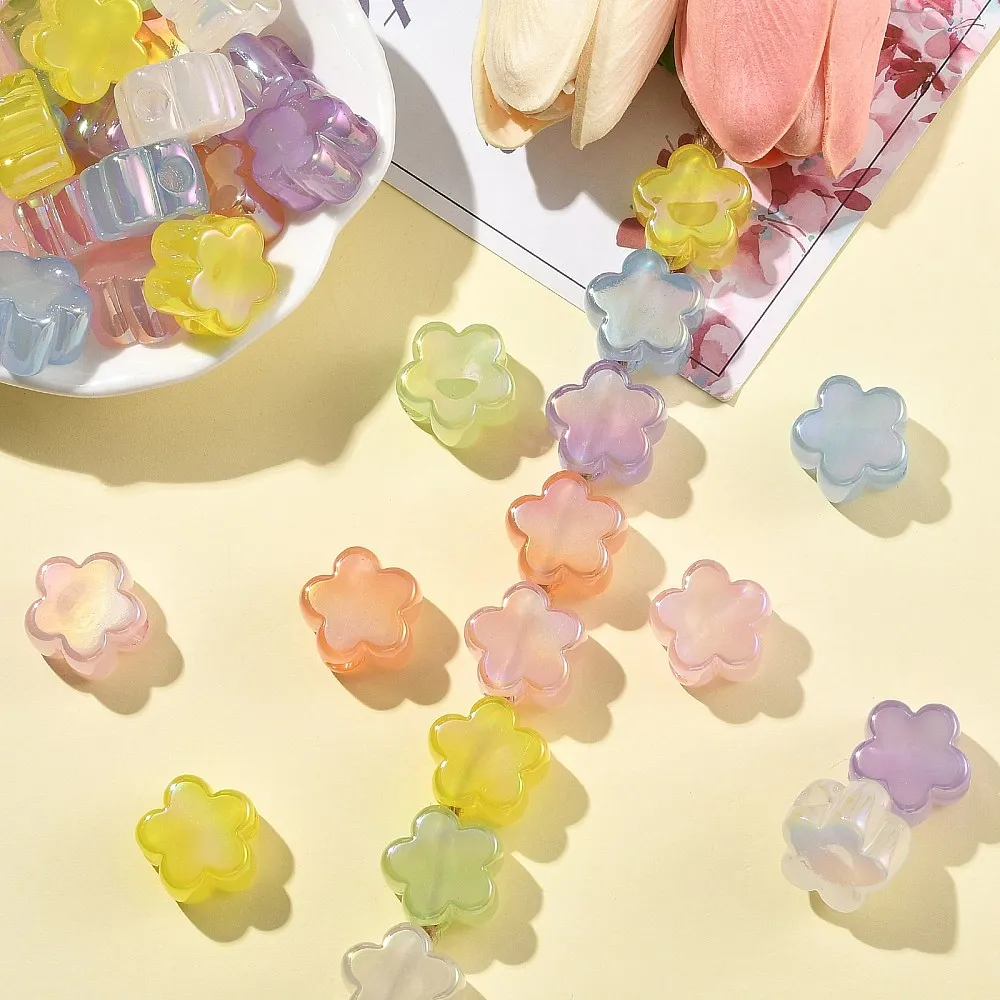 40pcs Luminous Flower Large Hole Acrylic Beads Mixed Color Glow In Dark Flower Spacer Beads DIY Bracelet Necklace Jewelry Making
