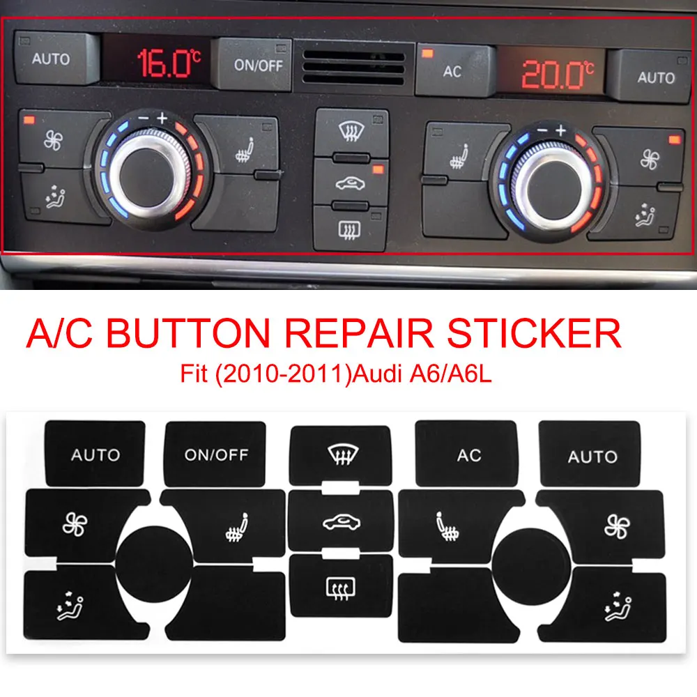 For Audi A6 C6 Button Stickers Interior Replacement Parts 2004 To 2011 Button Repair Decals For Audi A6 4F Climate Control Panel