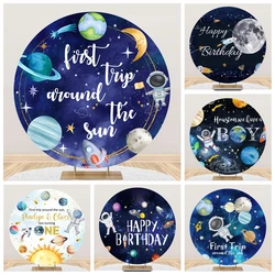 Universe Planet Baby Shower Round Backdrop Cover Space Galaxy Astronaut Decor Birthday Party Elasticity Photography Background