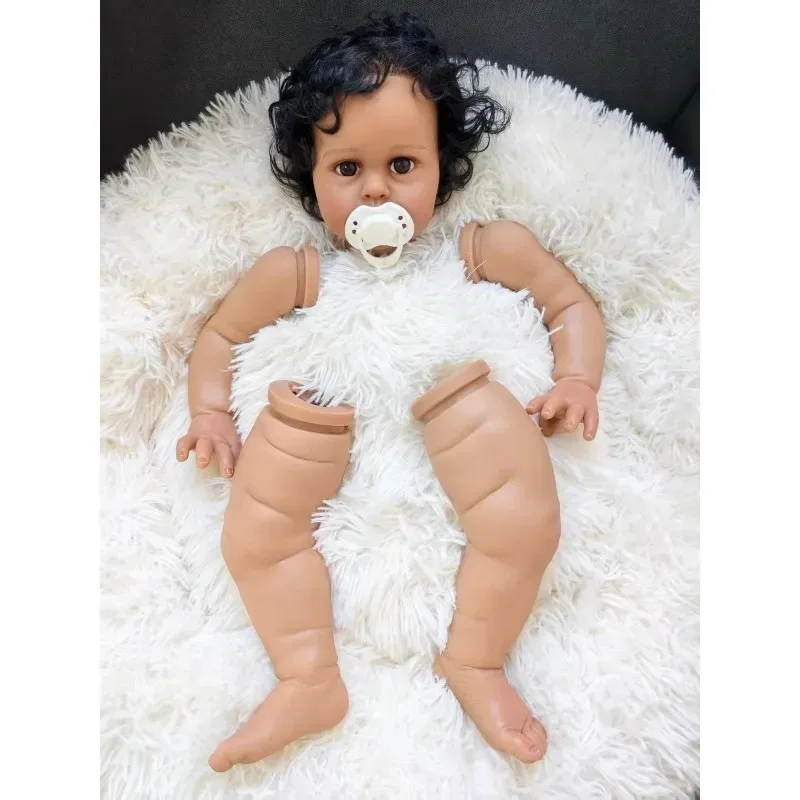 24inch Dark Skin Reborn Doll Kit Ellie DIY Doll Parts with Black Curly Hair Unfinished  DIY Doll Kit