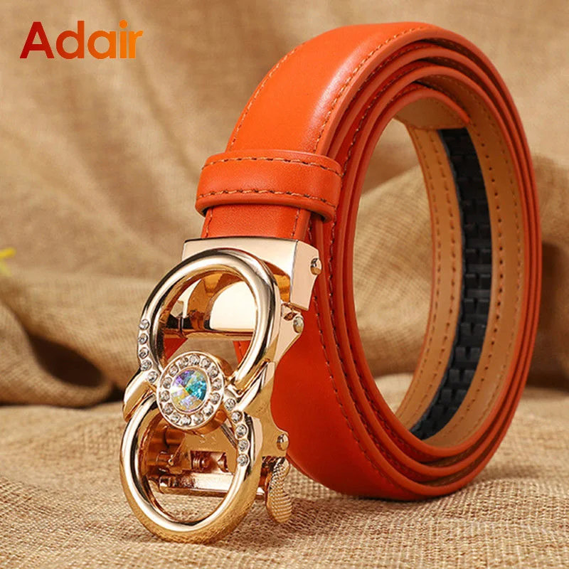 New Female Belt Candy Color Luxury Famous Brand Designer Belts Women High Quality Automatic Buckle Cowhide Leather Dress LB2202