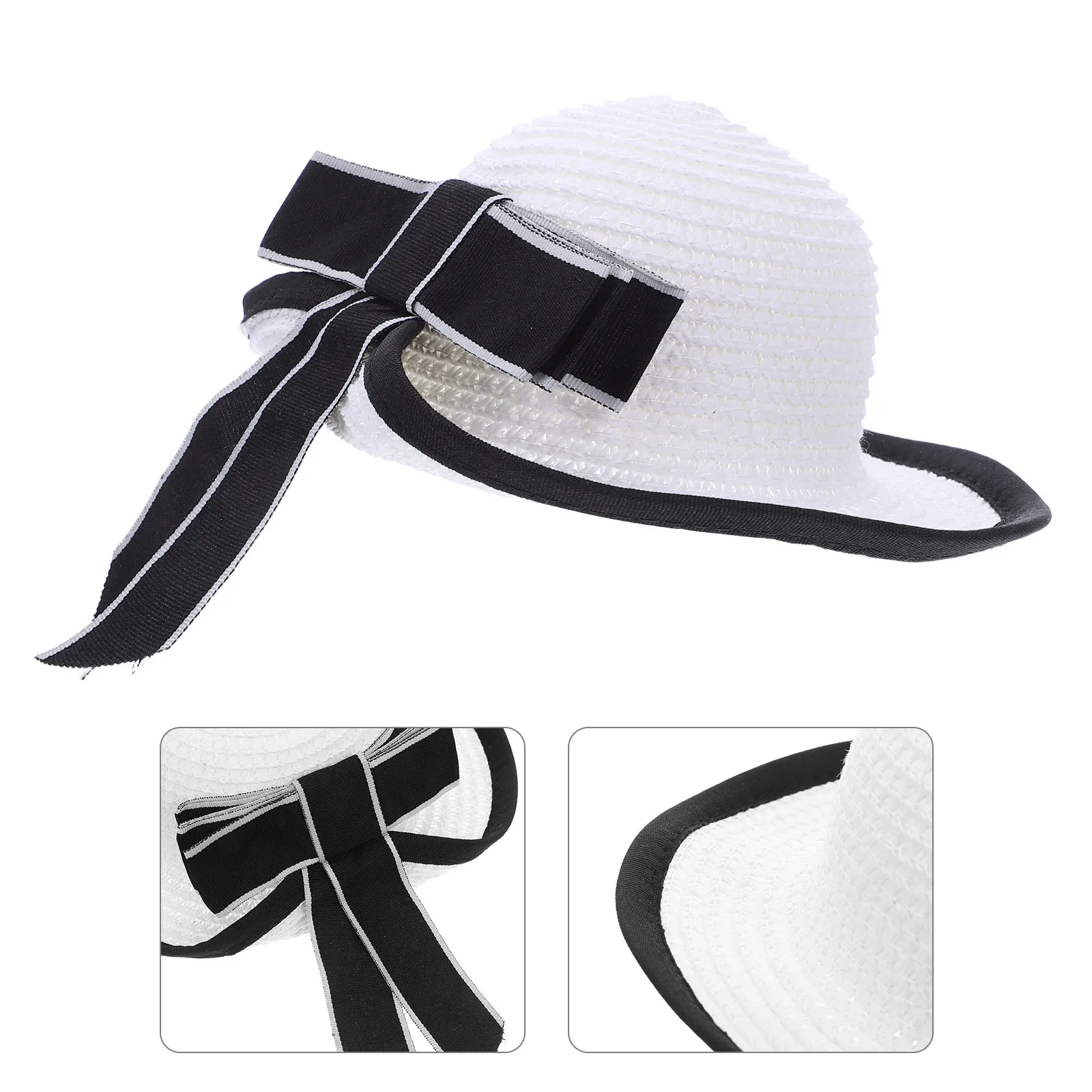 

Miniature Straw Hats for Crafting White Small Woven Caps with Bow Detail Perfect for Dollhouse Decor and Creative Display