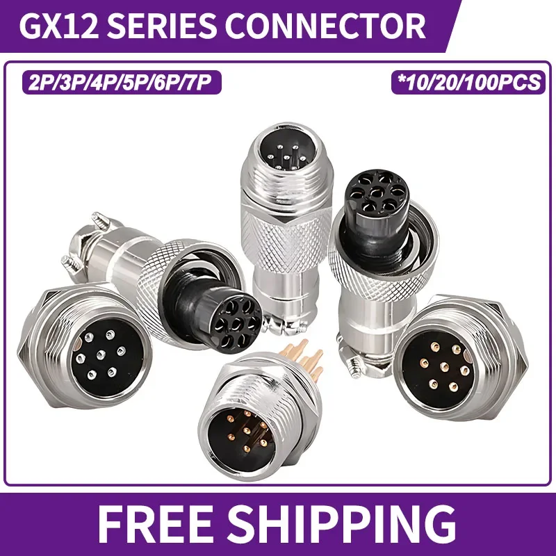 10/20/100PCS GX12 Aviation Circular Connectors: Male Female Socket Flange Square Block Plug for 2P 3P 4P 5P 6P 7Pin 5A 125V