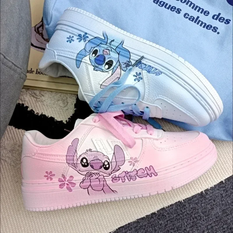 Hot Disney Stitch Angel Cartoon Sneaker Women Summer Breathable Versatile Couples Board Shoes Y2K Cute Students Leisure Shoes