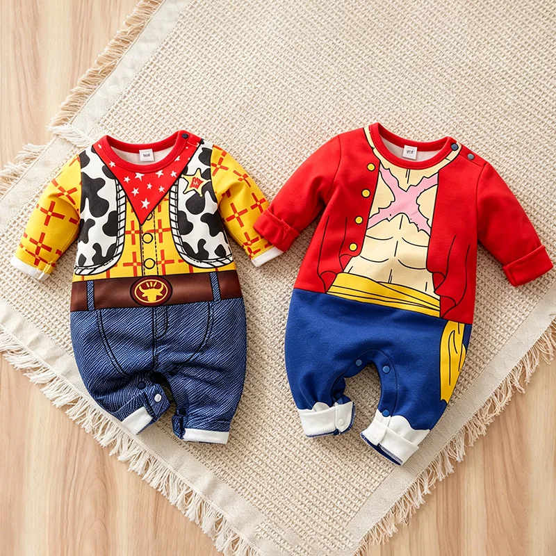 Cartoon Cape Style Infant Romper Soft Cotton Long Sleeve One-Piece Bodysuit For Spring Autumn for 0-12 Months Baby Boys Girls