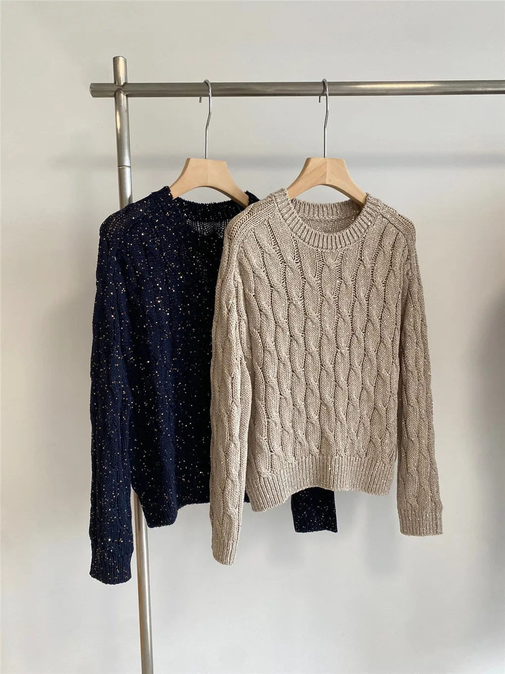 Pull ouvert en tricot à paillettes à manches longues pour femmes, pull ample décontracté, automne hiver