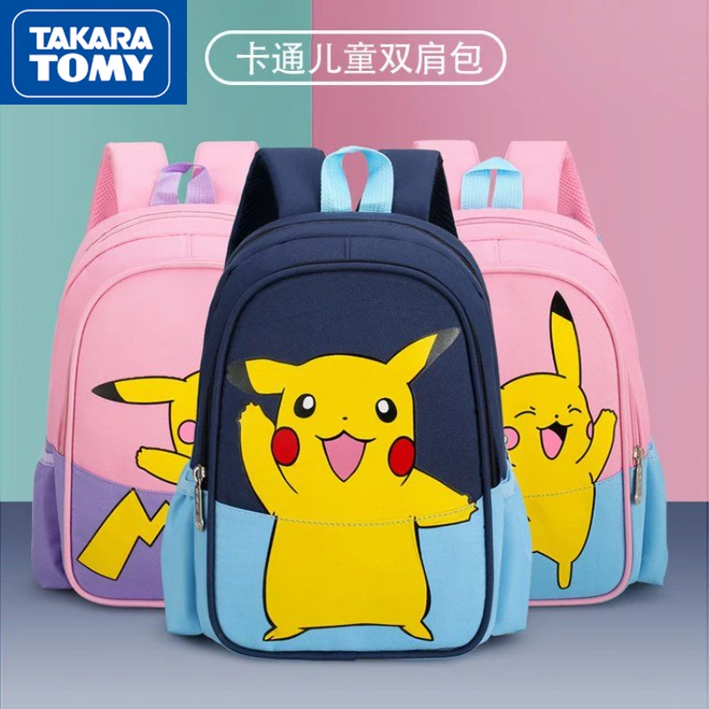 

TAKARA TOMY Cartoon Pikachu Boys Nylon Large Capacity Lightweight Backpack Girls Color Matching Zipper Cute Student School Bag