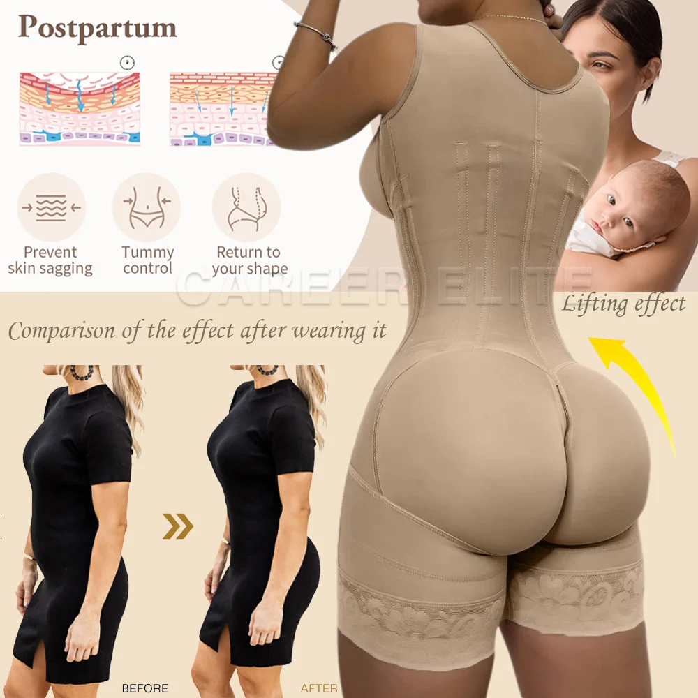 Bbl Double Compression Full Body Stage 2 Faja Women Body Shapewear Bodysuit Ass Stuff Push Up Flat Stomach Modeling Corset