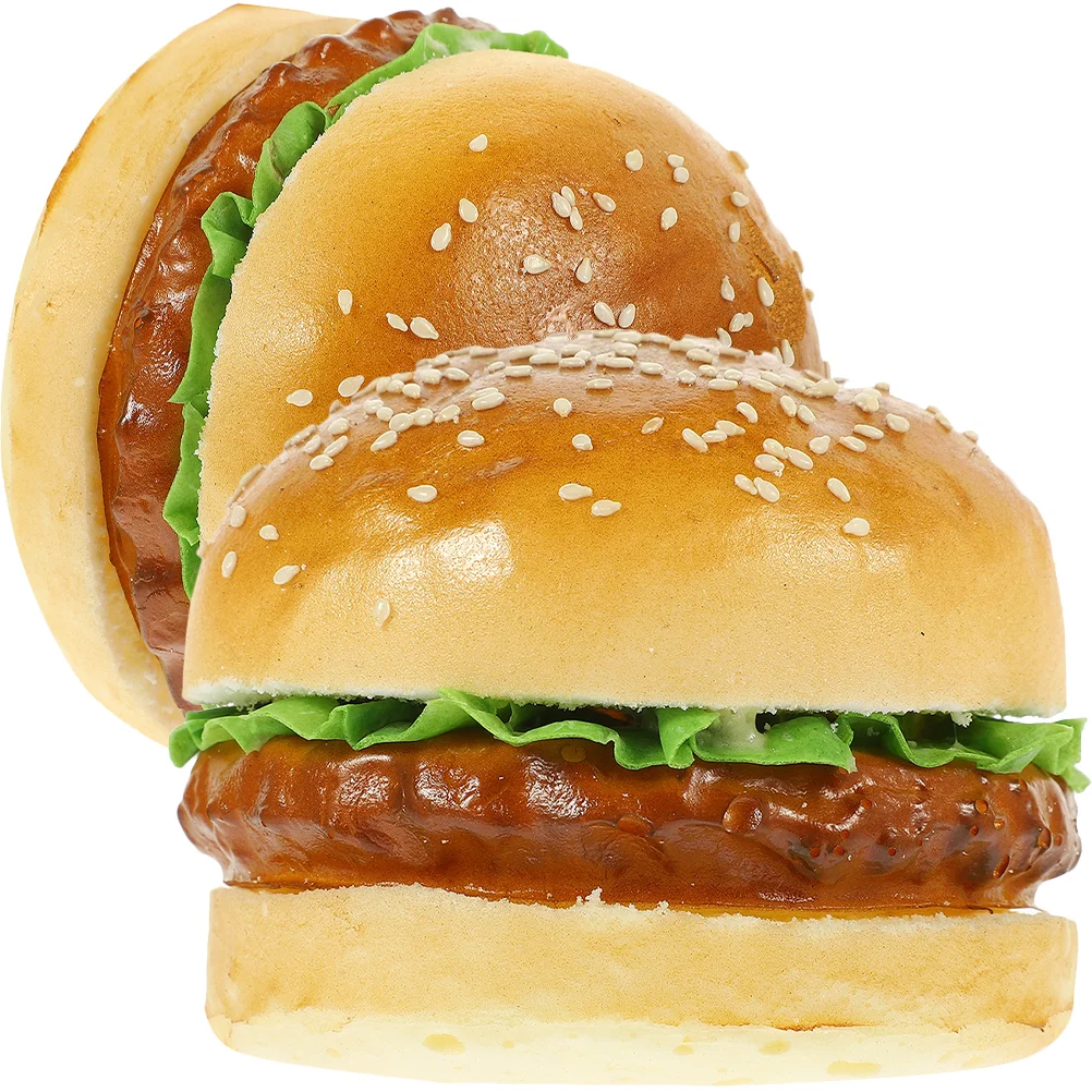 2 Pcs Simulated Hamburger Model Faux Bread Display Prop Desktop Ornaments Store Fake Decor Pu Food Decors