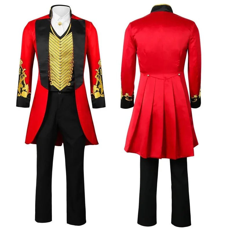 

Cythe Greatest Showman P.T. Барnum Косплей Костюм для мужчин Красный Тренч Жилет Униформа Костюм Хэллоуин Вечеринка Представление Наряд