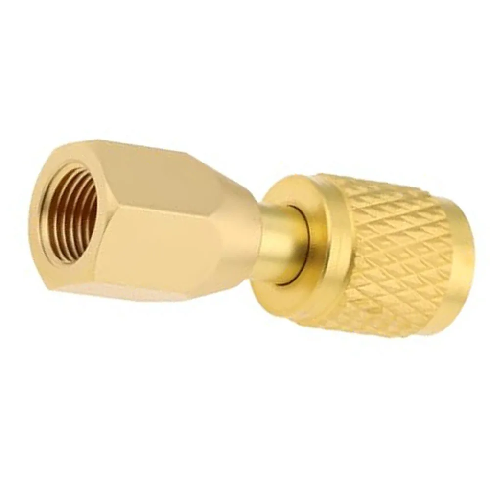 Brass 1/8 NPT Female To 1/4 SAE Female Quick Connector For AC Refrigeration Pressure Gauge Leak-Free Yellow