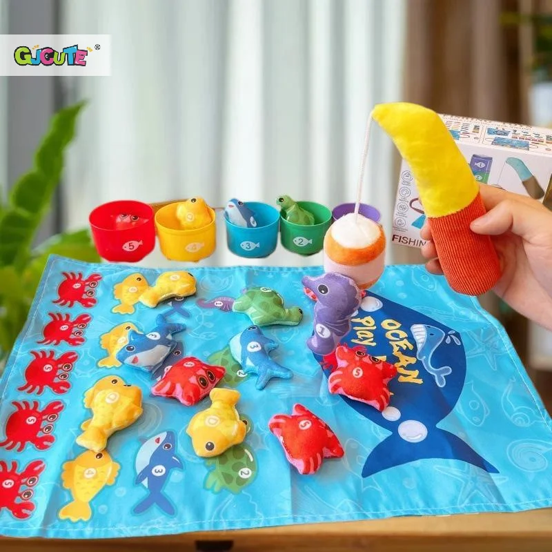 Set Educational Cloth Fishing Game with Color Sorting Stacking Cups–Montessori Number Counting Toy for Toddlers