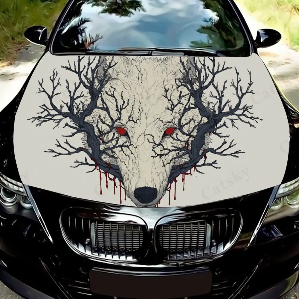 Wolf with Red Eyes,Car Hood Decal, Self-Adhesive Waterproof PVC Car hood Sticker,Car Decoration Scratch Resistant Sticker Protec