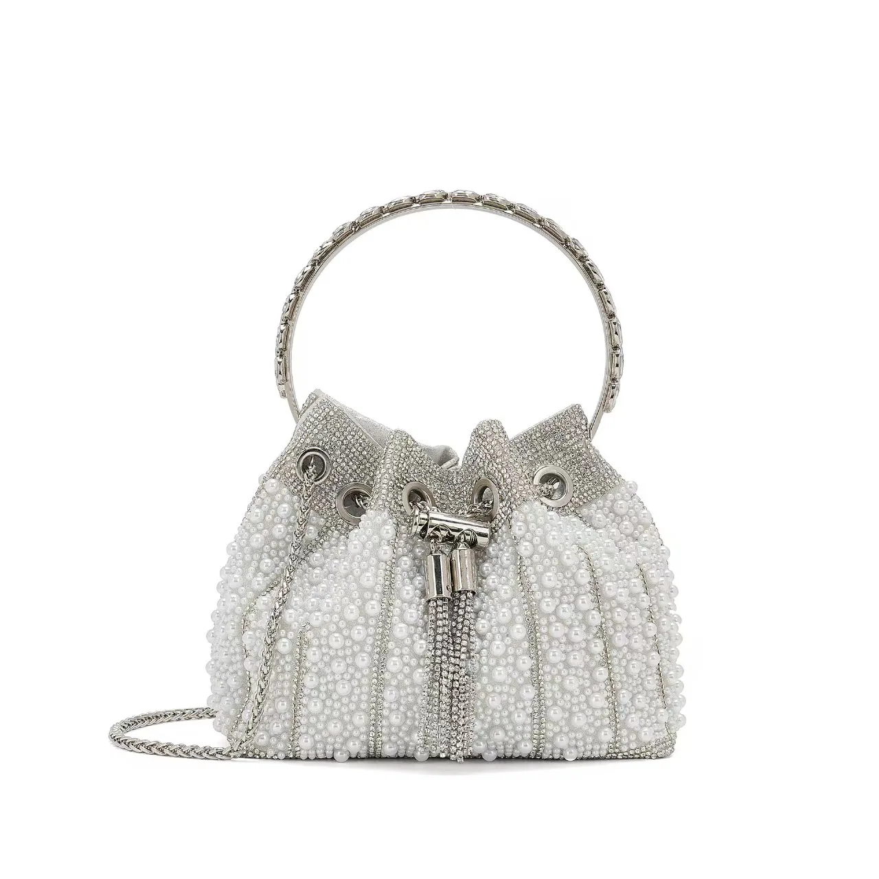 

2025 New Latest Pearl Beaded Bucket Purse Handbag Evening Bags Luxury Designer Purse