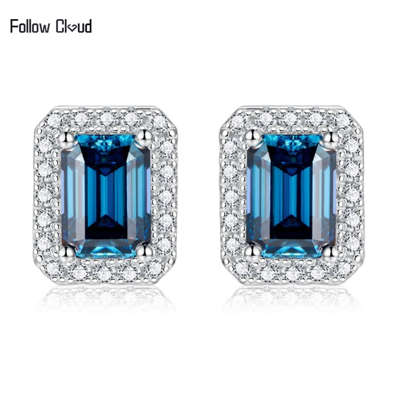 

Follow Cloud 1.0ct Blue Pink Yellow Emerald Cut Moissanite Stud Earrings for Women 925 Sterling Silver Wedding Party Ear Stud