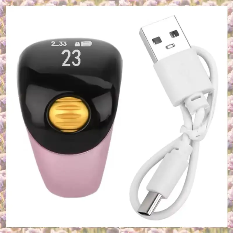L72A-Ring Type Portable Ball Finger Counter With Rechargeable Type C Adjustable OLED Screen Mini Counter Battery Display Pink