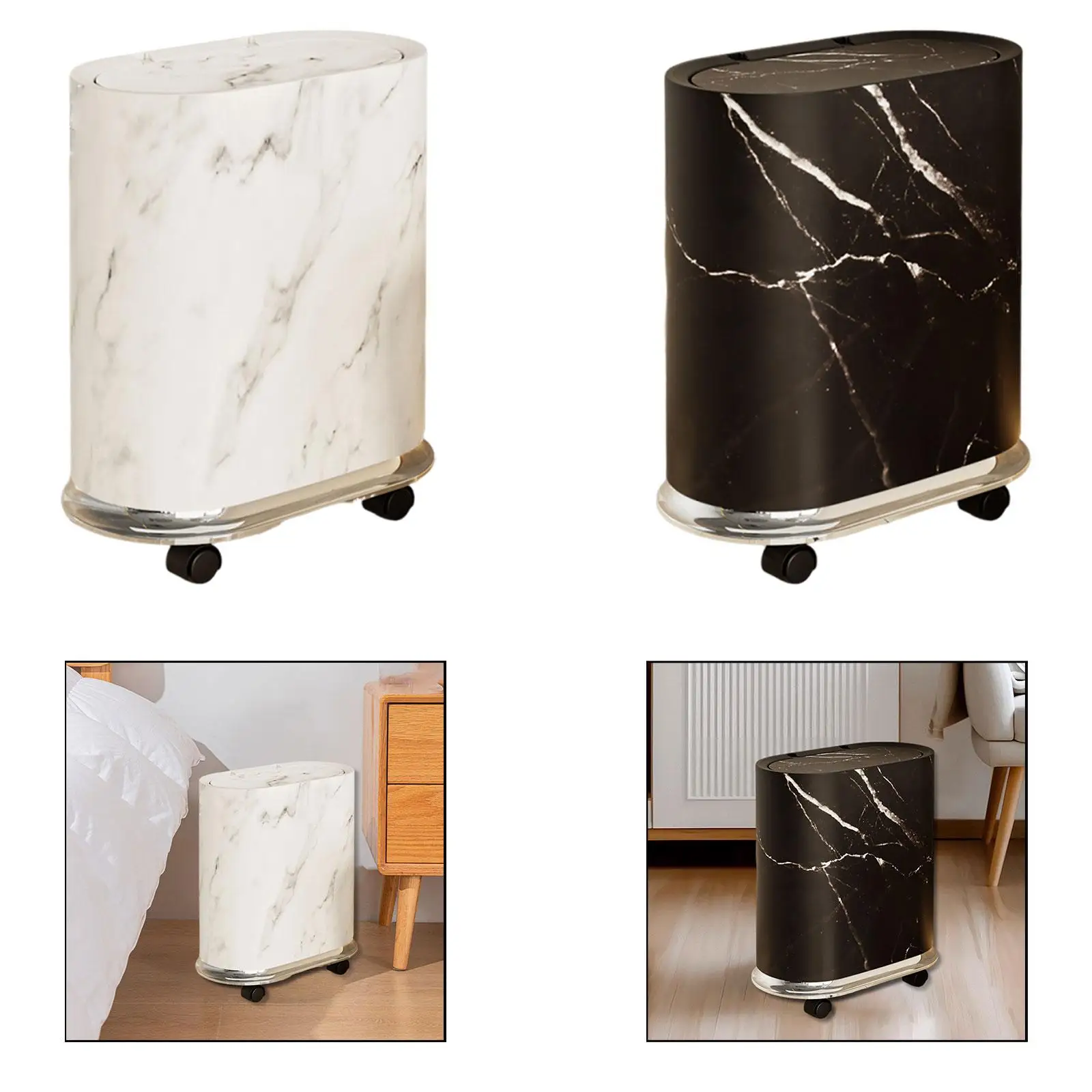 

Trash Bin with Removable Wheels Narrow Waste Bin for Toilet Kitchen Office