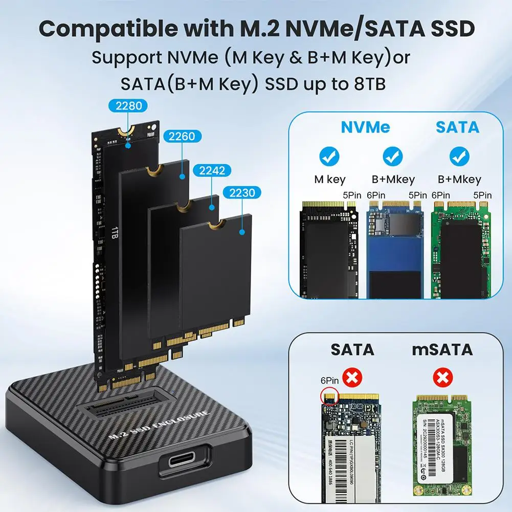 10Gbps Single Bay SSD Hard Disk External Box SATA NGFF/NVME M.2 Efficient Heat Docking Station&Data Store Clone Function