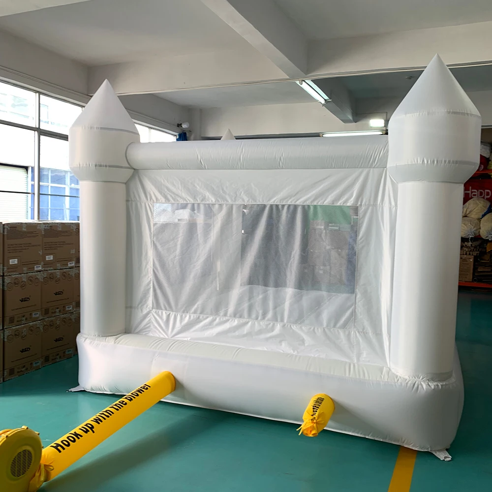 Aufblasbare Hüpfburg, 4 x 3 x 2,6 m, weißes Hüpfhaus für Kinder, Hüpfburg, weiß, für Kinder mit Gebläsrutsche, 5–8 Kinder