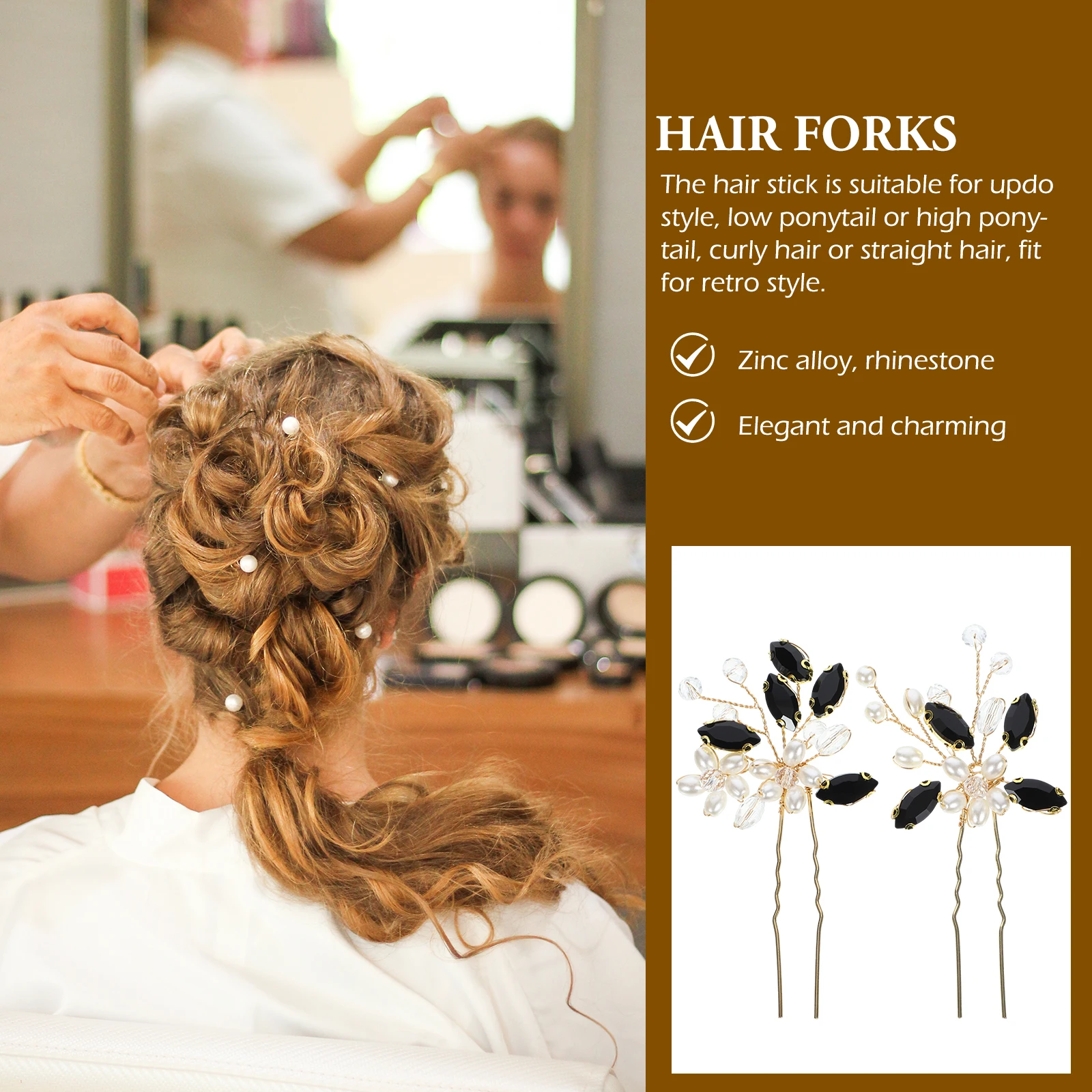

Pearl Hairpin Tiara Sticks for Buns Metal Barrettes Women Bride Vintage Hair Forks Handmade Hairpins