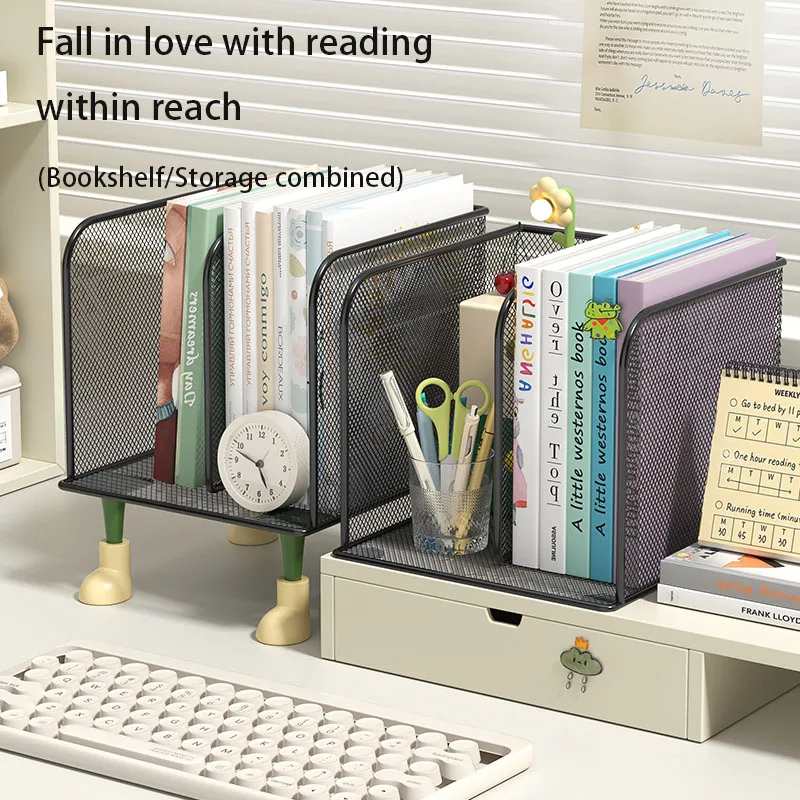 

Metal desktop bookshelf, office desk desktop storage rack, file and document organization rack, student desktop storage