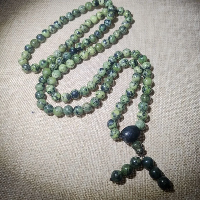 Natural Medicine King Stone Bracelet Dark Green Jade Buddha Bead Sweater Chain Necklace Jewelry