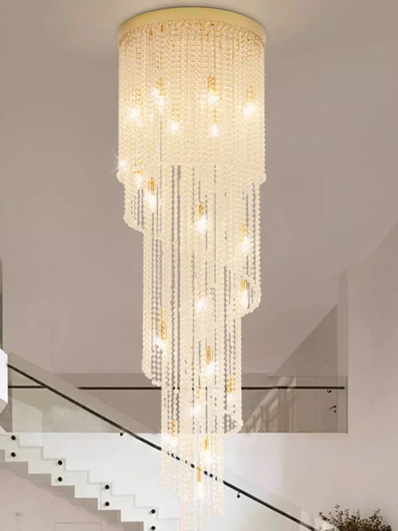 Modern Luxury Crystal Chandelier Long Droplight Home Villa Stairs Way Hotel Lobby Big Pendant Chandeliers Lights Fixture Lustre