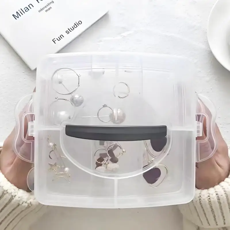 Transparente, verstellbare, stapelbare Aufbewahrungsbox aus Kunststoff mit Fächern zum Organisieren von Spielzeug und Schmuck – Detail 14
