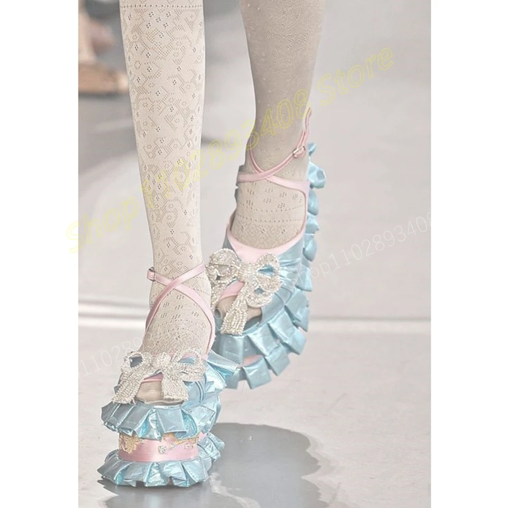 Sweet Flower Lace Pearl Butterfly Knot Pumps Round Toe Thick Soled Chunky High Heel Fashion Women Shoes 2024 Zapatos Para Mujere