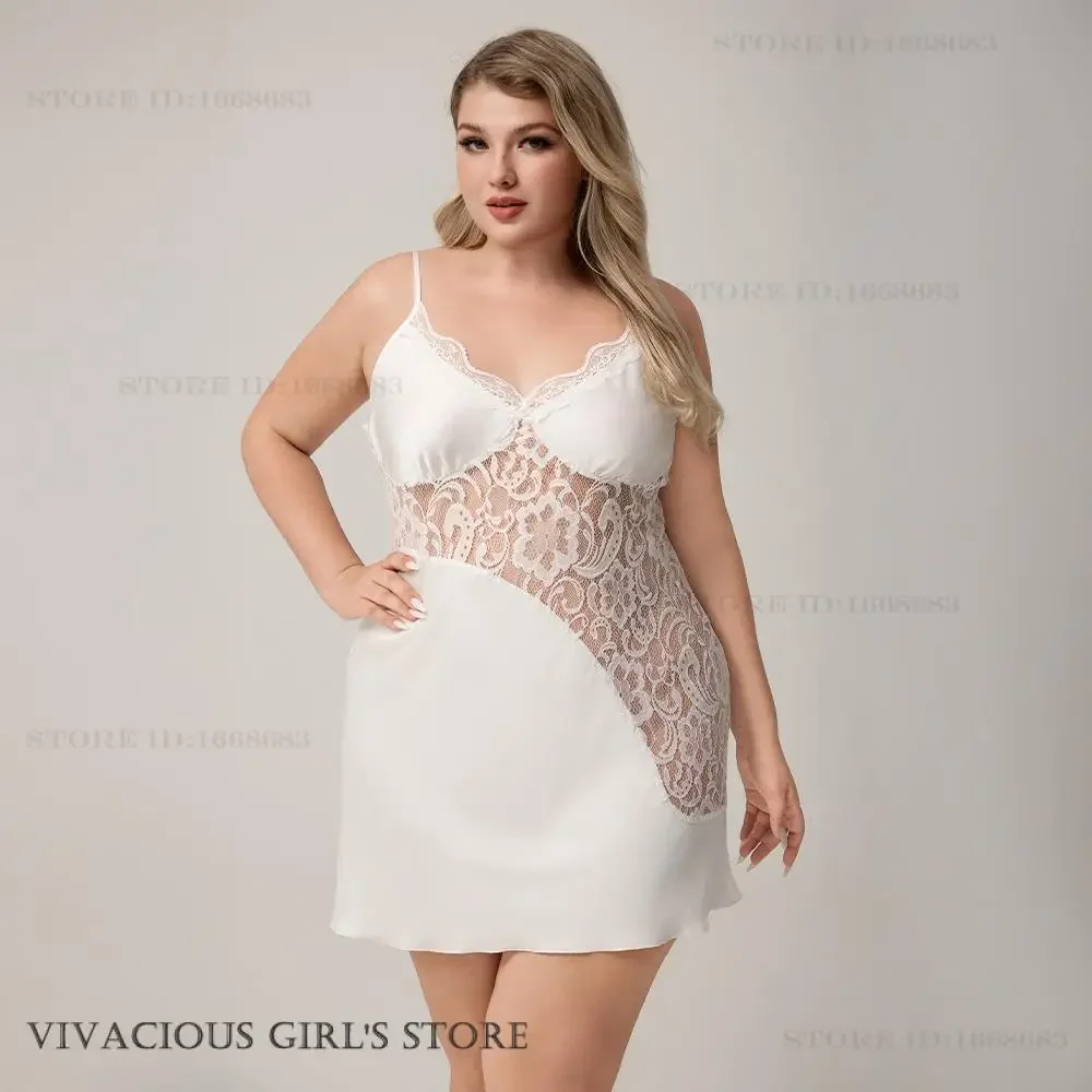 

Women Chemise Sleepwear Night Dress Sexy Spaghetti Strap Nighty Homewear Nightgown Intimate Lingerie Perspective Lace Underwear