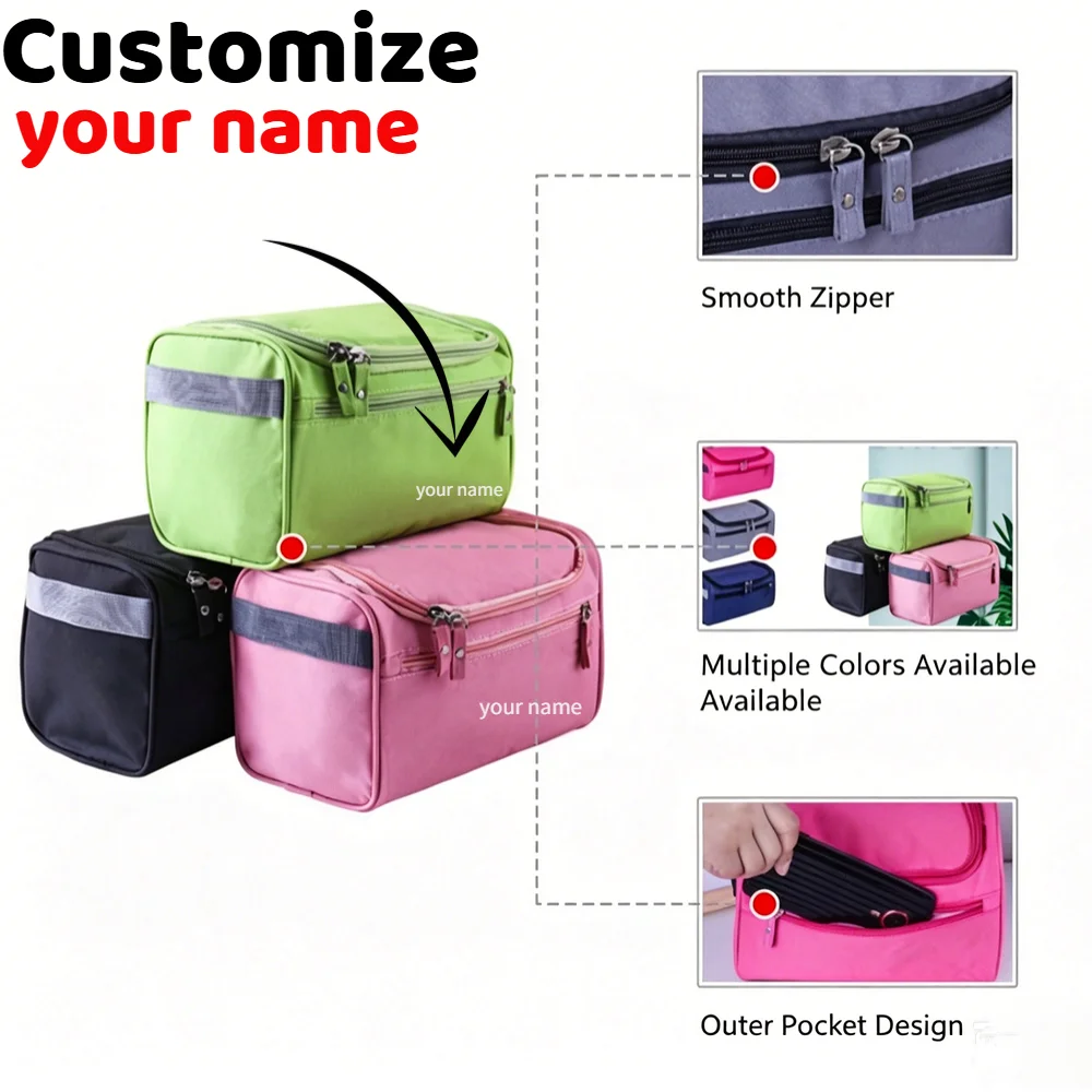 

Custom Name Hanging Toiletry Bag Personalized Printed Oxford Waterproof Travel Wash Bag Cosmetic Organizer travel Accessories