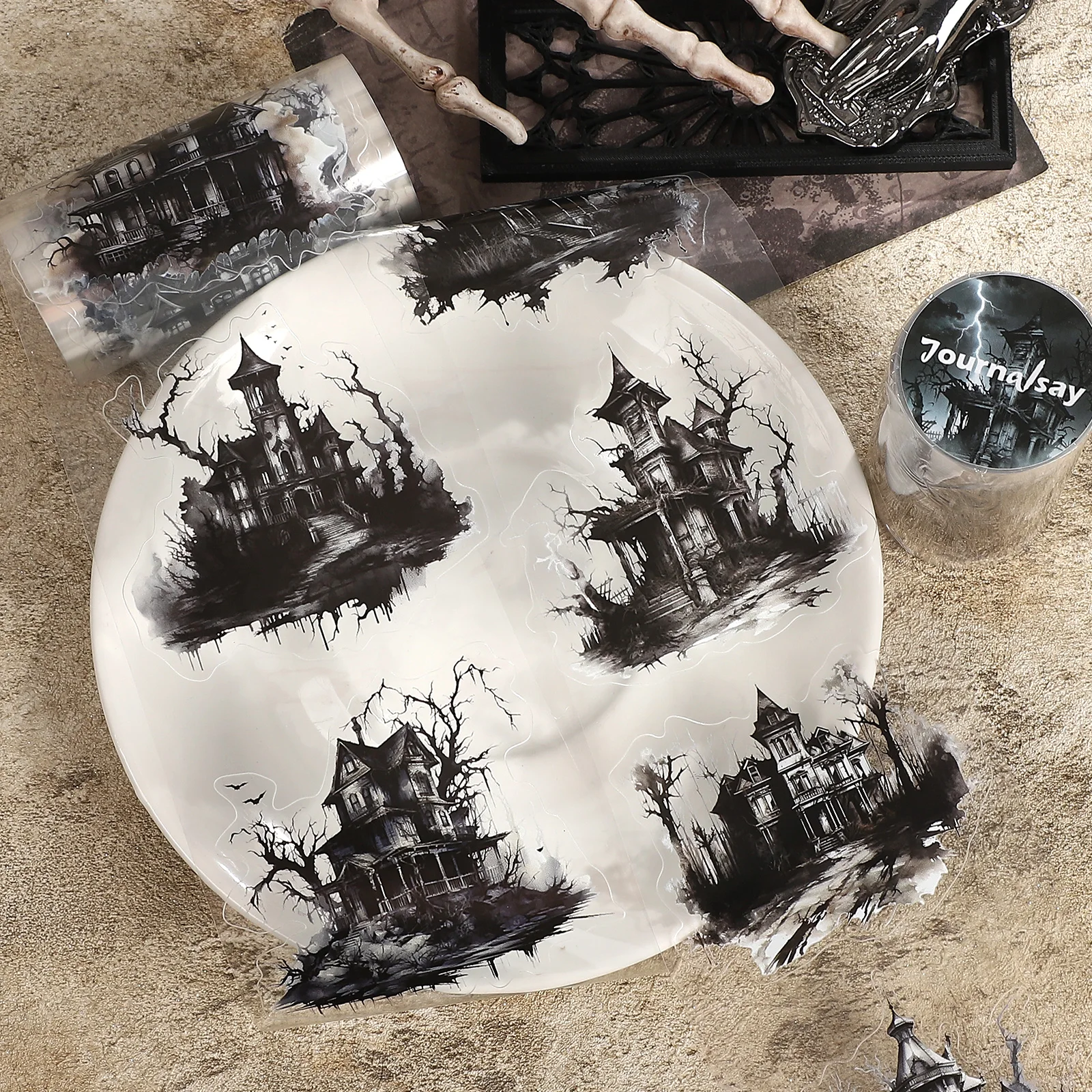 80mm*200cm Vintage Dark Gothic Haunted House Landscape PET Tape Creative DIY Journal Material Collage Scrapbooking Stationery