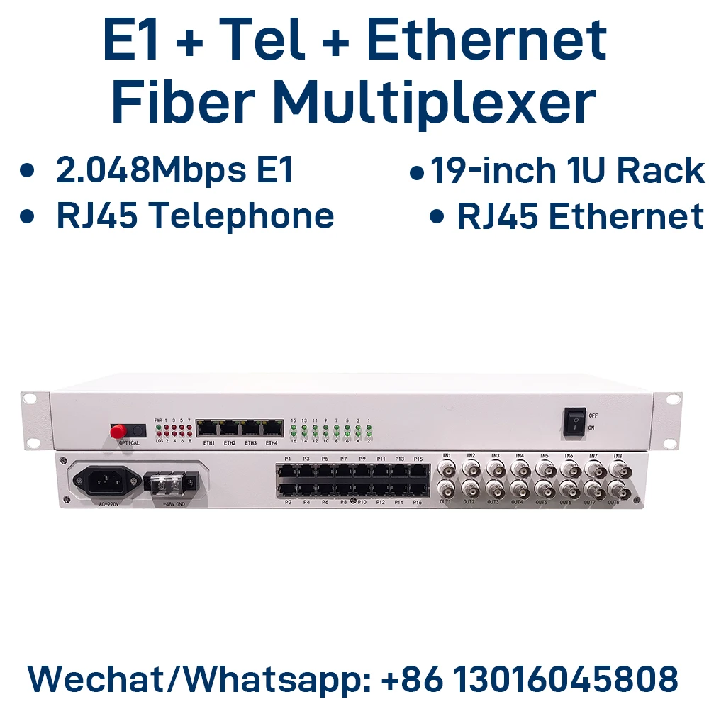 4E1 8E1 Fiber Multiplexer 16 Telephone RJ45 4 Ethernet E1 Optical Transmission Rackmount Voice Data Mux