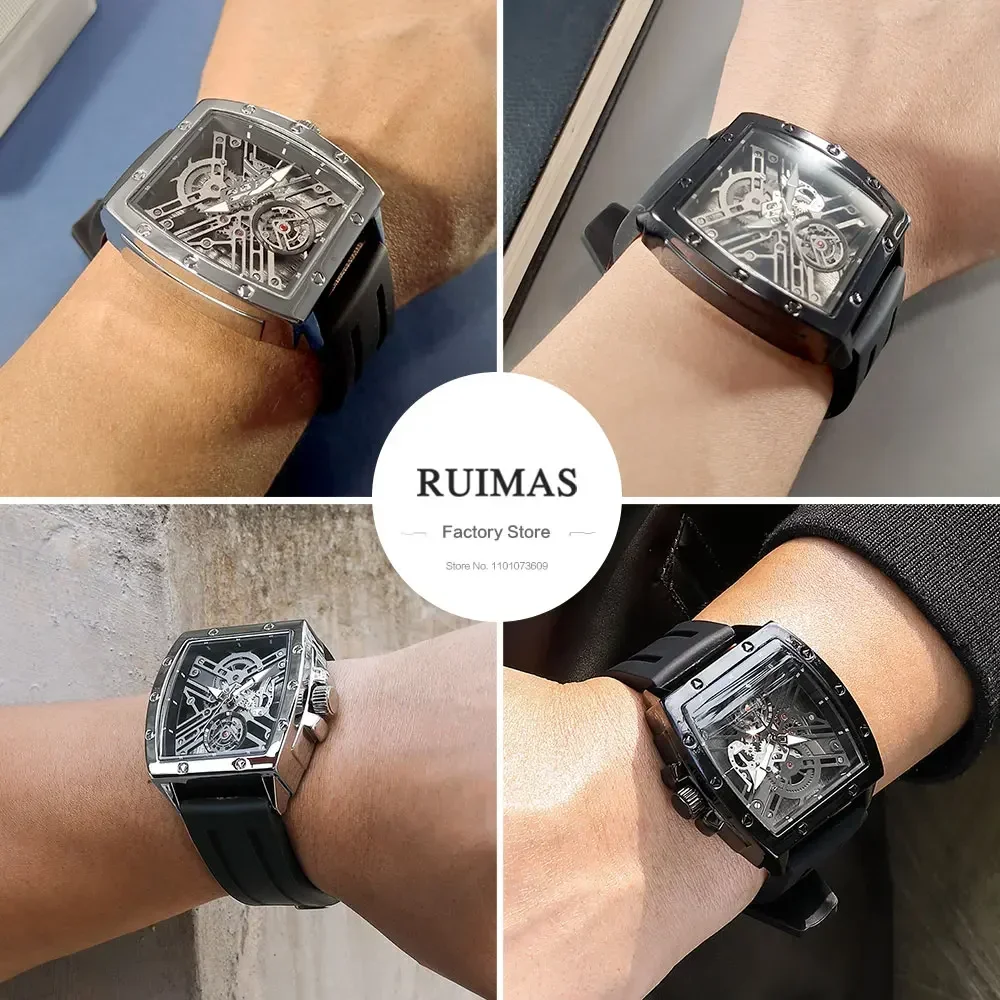 MEGIR & RUIMAS Quartz Horloges voor Mannen Militaire Sport Siliconen Band Horloge Tonneau Wijzerplaat 3atm Waterdicht Lichtgevende Wijzers 310