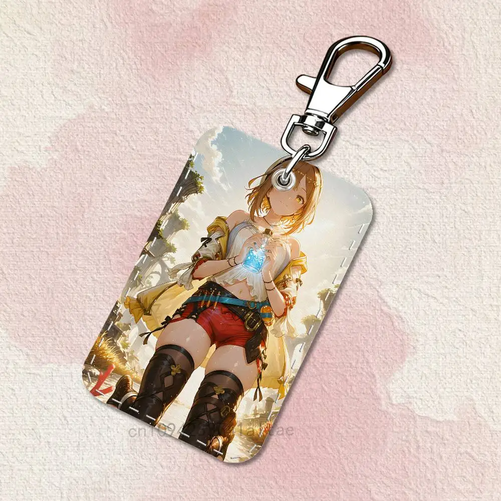 Game A-Atelier Ryza Rectangle Card Case Keychain Access Card Bag Key Tag Ring Leather Card Holder Key Ring Access