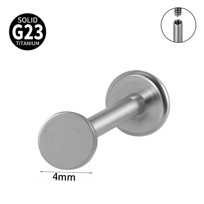 ASTM F136 titanio elegante stile conciso Labret filettato internamente Fit Flat Disc Design per gioielli Piercing al naso dell\'orecchio del labbro