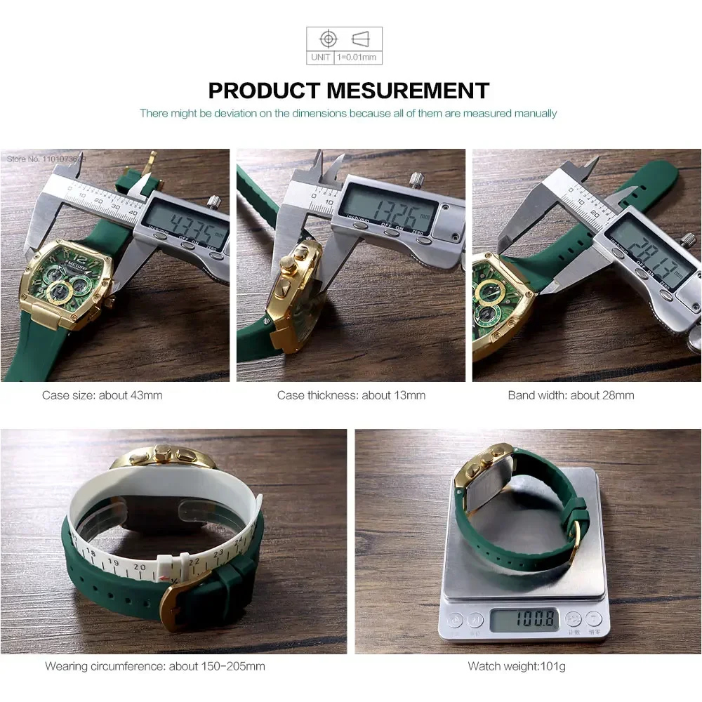 Reloj de cuarzo deportivo MEGIR a la moda para hombre, reloj de pulsera cronógrafo con correa de silicona verde dorado resistente al agua con manecillas luminosas y fecha