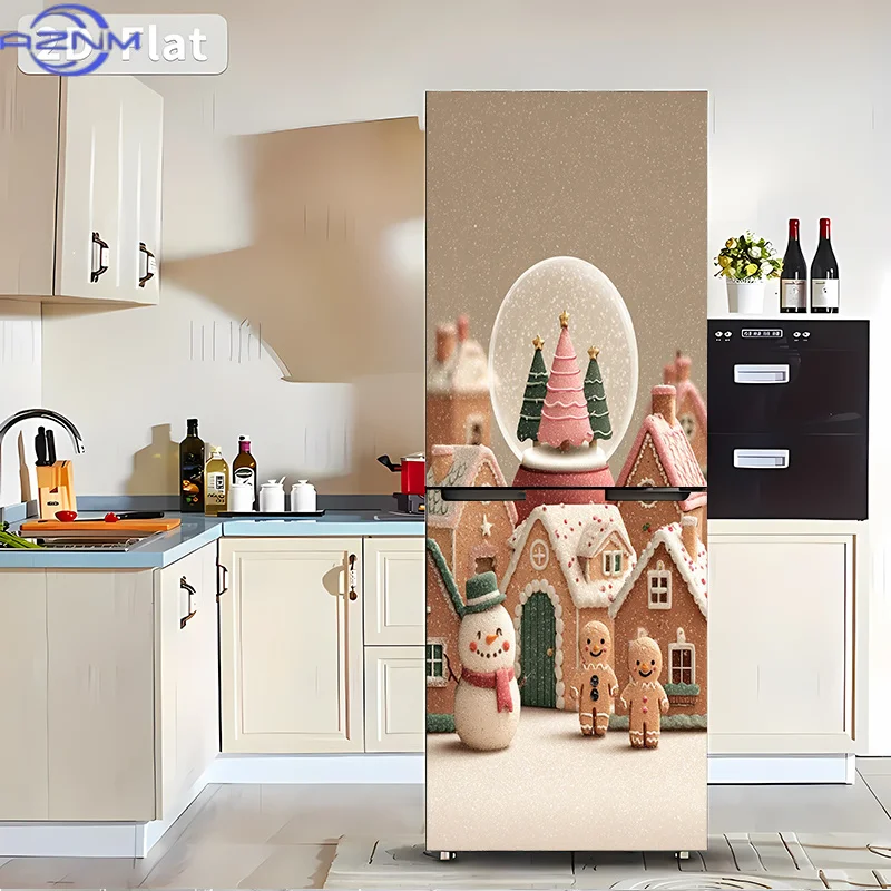 1pcs of Gingerbread Man Christmas Snow Globe Fridge Stickers - Self-Adhesive And Removable Wall Decor for Fridge Doors, Suitab