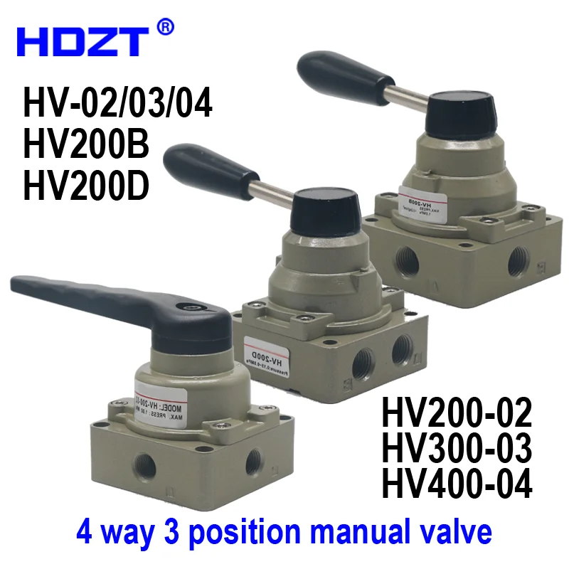 HV-02 HV-03 HV-200B HV-200D Manual Pneumatic Hand Valve 4 Way 3 Position Hand Operated Air Switch Hand Turn Control Valve